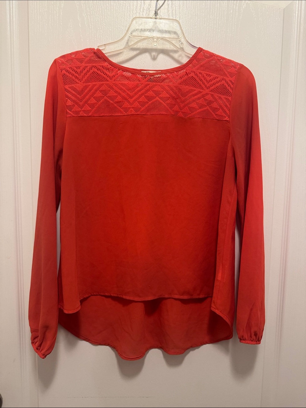 Lily Star Red Long-Sleeve Lace Yoke Top - Women’s Size M